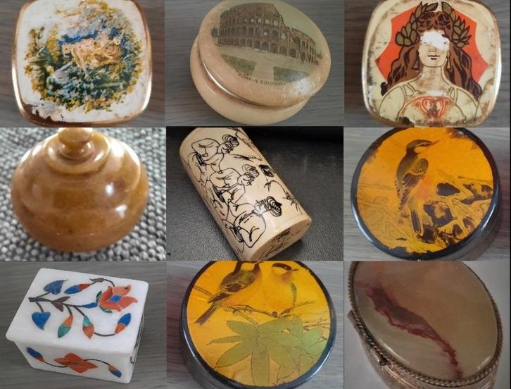 9 mooie sierpotjes / pillendoosjes, Antiek en Kunst, Curiosa en Brocante, Ophalen of Verzenden