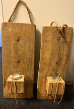 Eiken Windlichten - Set van 2, Huis en Inrichting, Woonaccessoires | Kandelaars en Kaarsen, Ophalen, Zo goed als nieuw, Hout, 25 tot 50 cm
