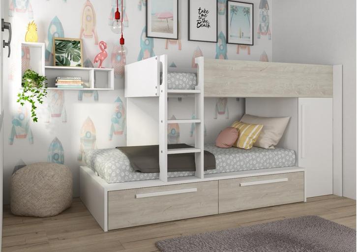 Jules stapelbed met kast en lades - 90x200 - Wit, Huis en Inrichting, Slaapkamer | Bedden