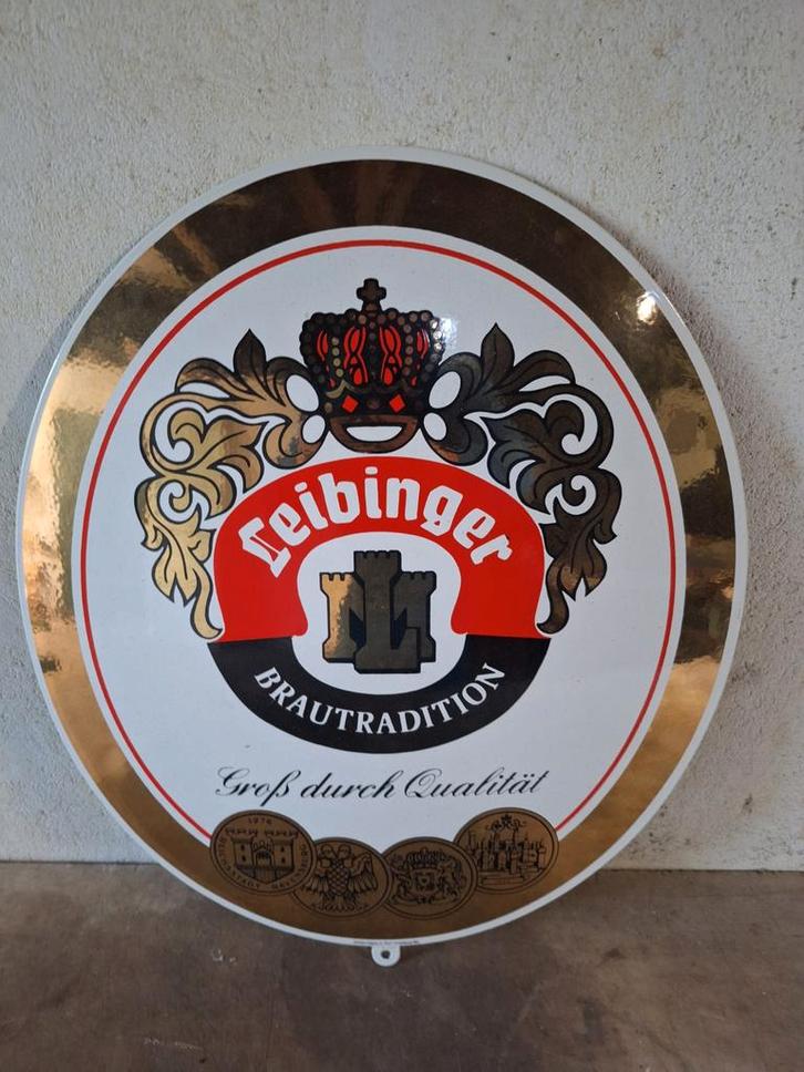 Leibinger Pils Emaille Reclamebord - Ravensburg, Duitsland, Verzamelen, Biermerken, Gebruikt, Reclamebord, Plaat of Schild, Overige merken