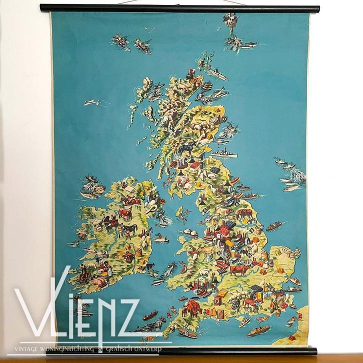 Vintage schoolplaat Engeland, Britse eilanden, Westermann, Antiek en Kunst, Antiek | Schoolplaten, Aardrijkskunde, Ophalen of Verzenden