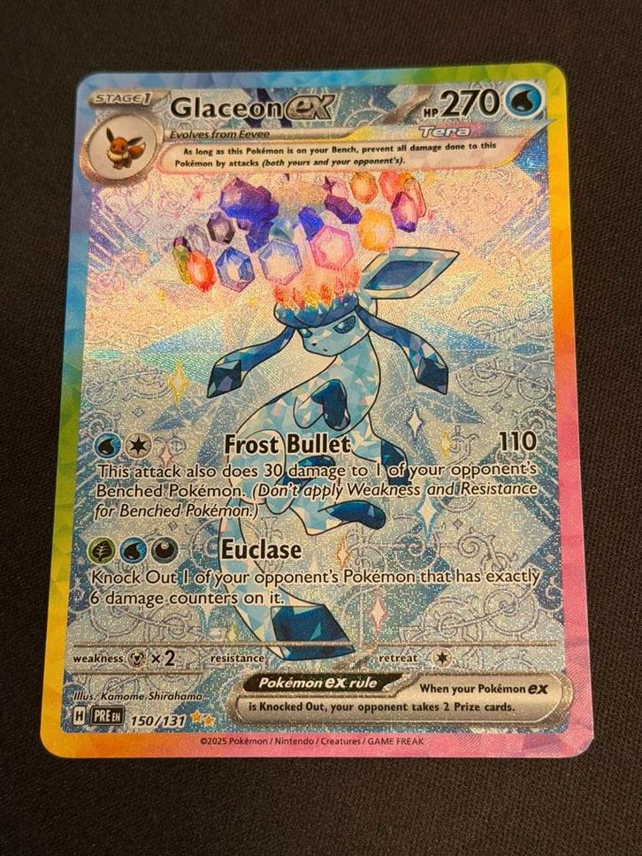 Glaceon ex 150/131 (Set: Prismatic Evolutions), Hobby en Vrije tijd, Verzamelkaartspellen | Pokémon, Zo goed als nieuw, Losse kaart