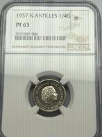 Nederlandse Antillen. 25 Cent 1957. Proof, Koningin Juliana, Zilver, 25 cent, Ophalen of Verzenden
