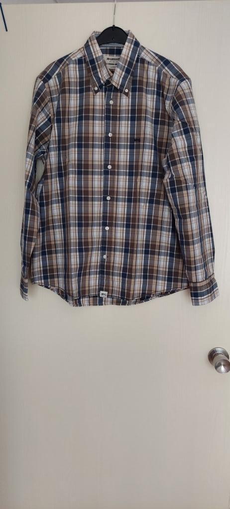 Blauw bruin geruit overhemd, met lange mouw McGregor Maat XL, Kleding | Heren, Overhemden, Zo goed als nieuw, Halswijdte 43/44 (XL)