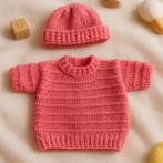 Handgebreid Poppenkleding Setje Trui & Muts - Roze, Ophalen of Verzenden, Nieuw, Kleertjes