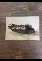 Aquarel van een houten boot, wrak v een boot. John Bunnink ?, Ophalen of Verzenden, Zo goed als nieuw