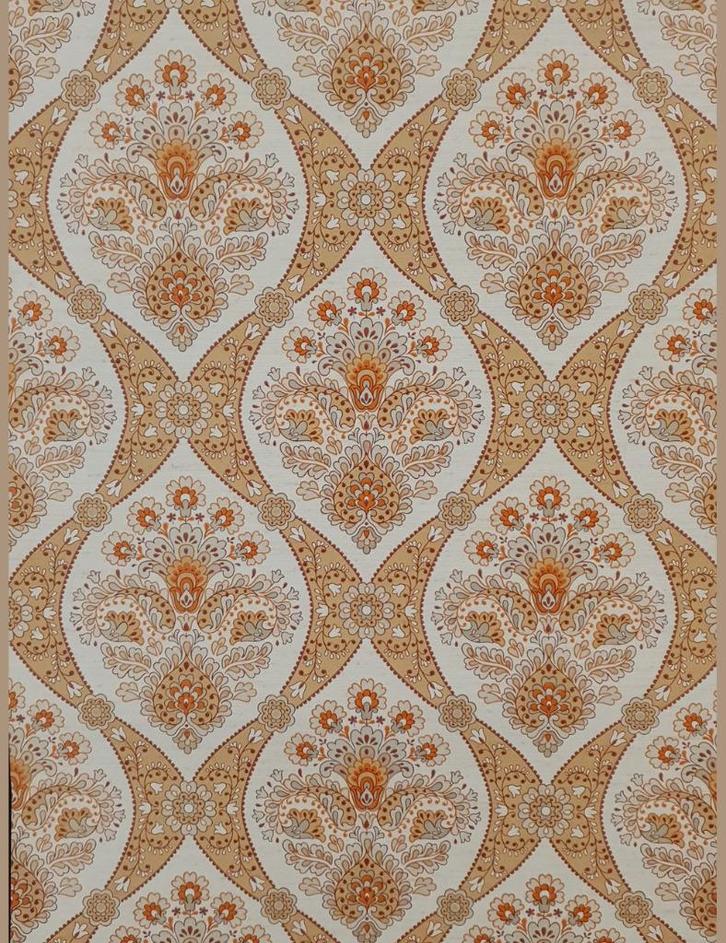 4692 70s behang sierlijk oranje zand beige medaillon swiet, Huis en Inrichting, Stoffering | Behang, Beige, 75 m² of meer, Ophalen of Verzenden