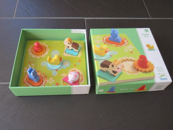 Houten dieren puzzel, Bildi, DJECO met 5 grote stukken, Kinderen en Baby's, Speelgoed | Babyspeelgoed, Zo goed als nieuw, Overige typen