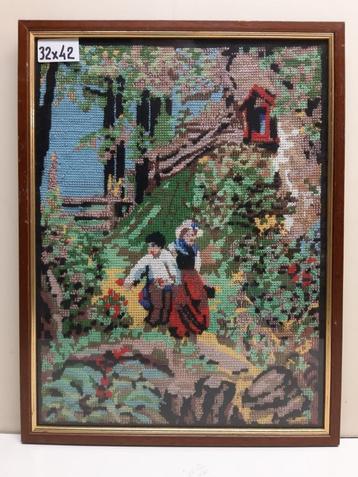 BORDUURWERK, BORDUURWERK met Jongen en meisje in TUIN beschikbaar voor biedingen