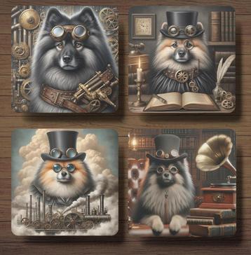 Keeshond Steampunk onderzetters met houder beschikbaar voor biedingen