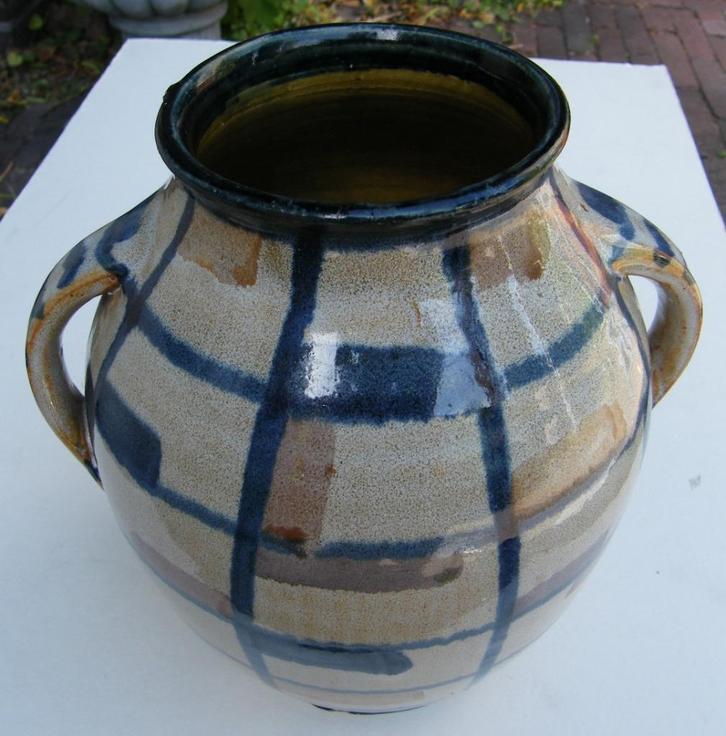 Keramieke pot met oren blauw geruit, Antiek en Kunst, Antiek | Keramiek en Aardewerk, Ophalen of Verzenden