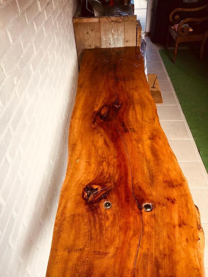 Boomstamtafel met gietijzeren onderstel, Antiek en Kunst, Antiek | Meubels | Tafels, Ophalen