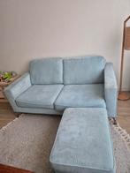 IJsblauwe 2-zits bank met hocker, Gebruikt, 150 tot 200 cm, Tweepersoons, 75 tot 100 cm