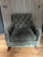 Fauteuil  gecapitonneerd velours grijs/groen, Huis en Inrichting, Fauteuils, Ophalen, Gebruikt, 75 tot 100 cm, 75 tot 100 cm