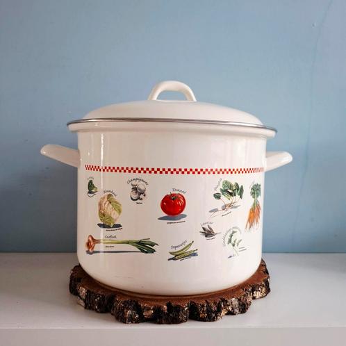 Handy, vintage emaille soeppan, Huis en Inrichting, Keuken | Potten en Pannen, Zo goed als nieuw, Kookpan of Snelkookpan, Overige materialen