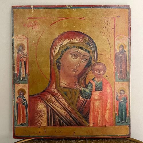 Vintage, brocante religieus paneel, Maria Kazanskaja en kind, Verzamelen, Religie, Gebruikt, Overige typen, Ophalen of Verzenden