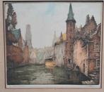 Aquarel van Quai du Rosaire (Brugge) in lijst (van Steen), Antiek en Kunst, Ophalen of Verzenden