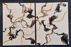 Schilderij pouring gietwerk 2-luik 60x80cm, Antiek en Kunst, Ophalen of Verzenden