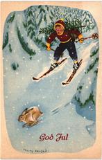 806280 vintage Kinderkaart God Jul vr Kerstfeest Noors gel, Ophalen of Verzenden, Gelopen, Feest(dag)