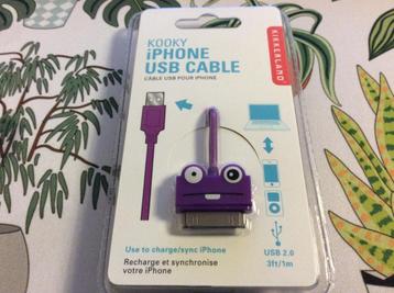 iPhone 30 pin USB cable 1 meter. "Kooky" paars. nieuw beschikbaar voor biedingen