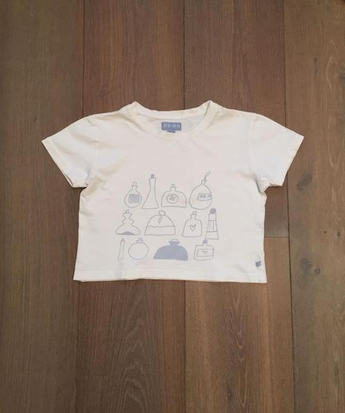 IZGS: No-No crop topje: wit met opdruk parfumflesjes mt 152, Kinderen en Baby's, Kinderkleding | Maat 152, Zo goed als nieuw, Meisje
