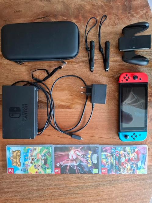 Nintendo Switch complete set met 3 games, Spelcomputers en Games, Spelcomputers | Nintendo Switch, Gebruikt, Switch Original, Met 2 controllers