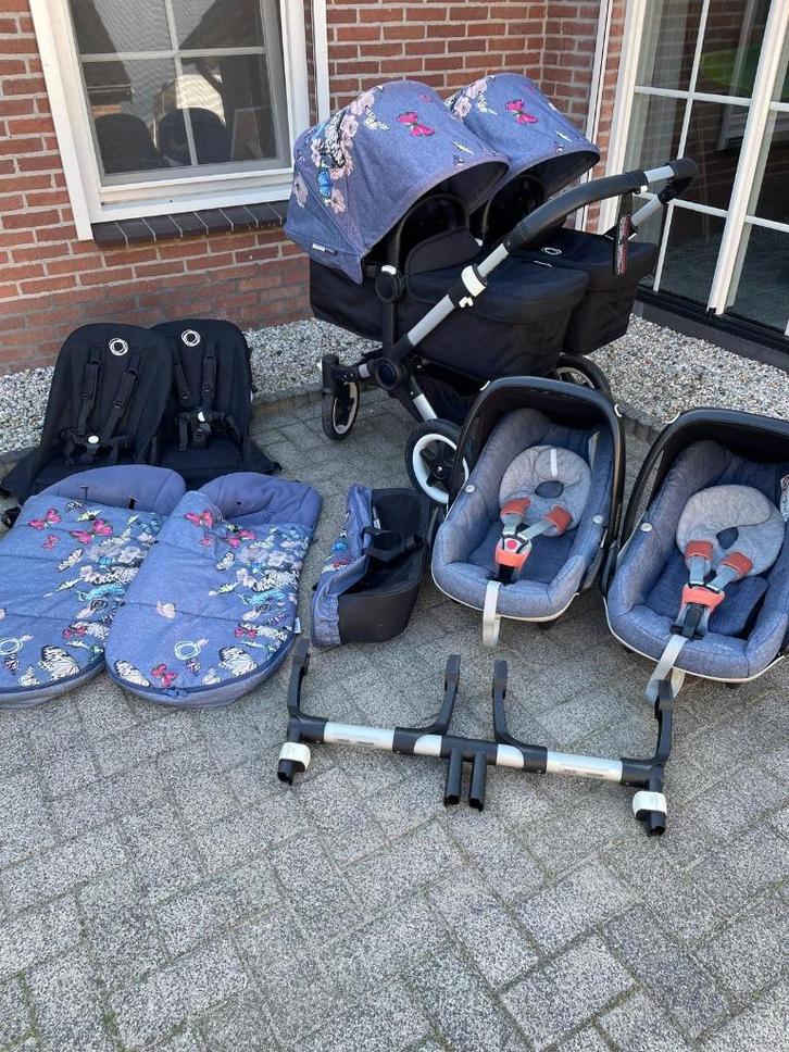 complete bugaboo donkey twin editie Botanic vlinders/bloemen, Kinderen en Baby's, Kinderwagens en Combinaties, Zo goed als nieuw