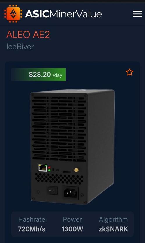 crypto miner Aleo AE2 Bitcoin/Aleo/Kapsa/Doge,Crypto miner, Computers en Software, Noodvoedingen (UPS), Nieuw, Ophalen of Verzenden
