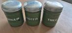 Vintage groen emaille voorraadbussen suiker, koffie en thee, Antiek en Kunst, Ophalen of Verzenden