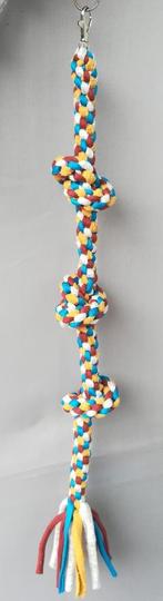 Katoenen klimtouw met 3 knopen (blauw-bruin-grijs-oker geel), Dieren en Toebehoren, Vogels | Toebehoren, Ophalen of Verzenden