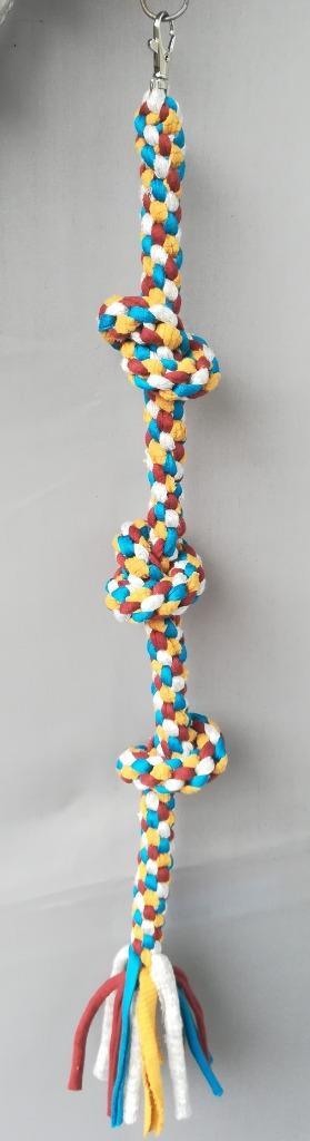 Katoenen klimtouw met 3 knopen (blauw-bruin-grijs-oker geel) beschikbaar voor biedingen
