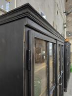 Vintage Houten Vitrinekast Zwart | Half Hoge Vitrine Kast, 150 tot 200 cm, Ophalen of Verzenden, Antiek Retro Vintage Brocante Landelijk Industrieel