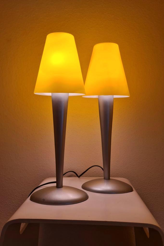 Ikea Kvartett tafellampen set met glazen kap geel mooi, Huis en Inrichting, Lampen | Tafellampen, Zo goed als nieuw, Kunststof