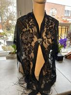 Vintage zwarte rouw sjaal met gratis broche, franje, Kleding | Dames, Zwart, Maat 46/48 (XL) of groter, Nieuw, Ophalen of Verzenden