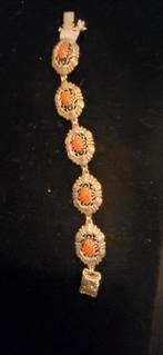 schakel armband zilver 835 met hoge kwaliteit bloedkoraal, Ophalen of Verzenden, Zilver