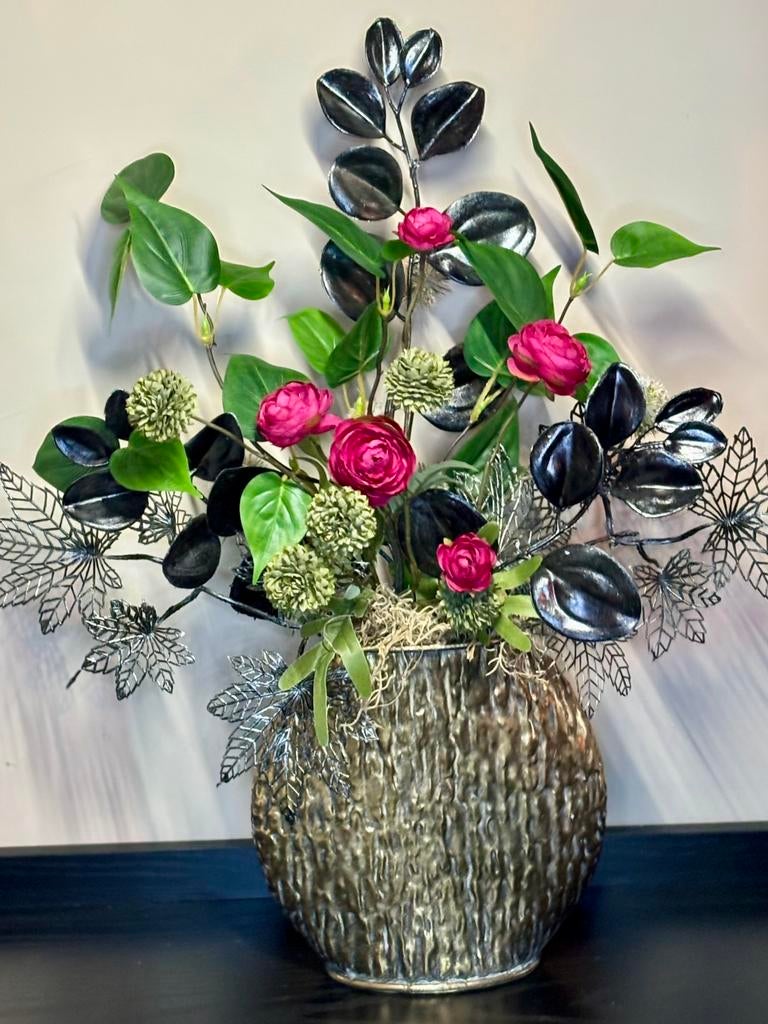 Nieuw! Zijden bloemen boeket | in Ebony vaas S | compleet, Ophalen of Verzenden, Nieuw