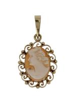 14 karaats gouden vintage schelp camee ketting hanger dames