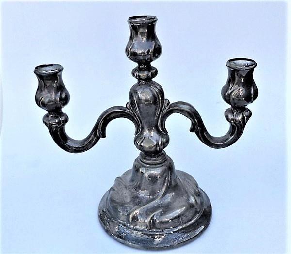 Drie-armige verzilverde Barok kandelaar, Huis en Inrichting, Woonaccessoires | Kandelaars en Kaarsen, Gebruikt, Kandelaar, Minder dan 25 cm