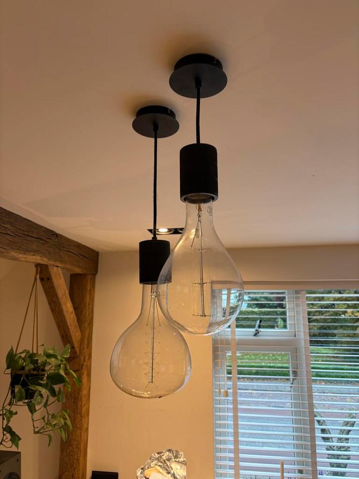 Plafondlampen met XXL Kooldraad Bollen, Huis en Inrichting, Lampen | Hanglampen, Zo goed als nieuw, Minder dan 50 cm, Glas, Metaal