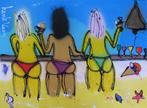 Schilderij kunstenaar Henk Veen - IJsmeisjes, Ophalen of Verzenden