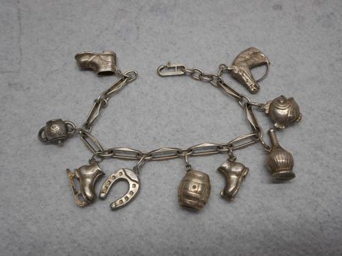 zilveren closed forever armband met 9 bedels nr.554, Sieraden, Tassen en Uiterlijk, Armbanden, Zo goed als nieuw, Zilver, Zilver