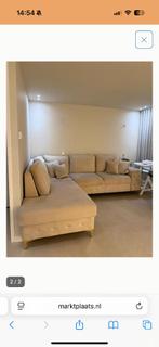 Bank beige velvet, Hoekbank, 300 cm of meer, 75 tot 100 cm, Ophalen of Verzenden