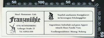 Sticker: Hotel Restaurant Cafe Franzmuhle - Wunnenberg beschikbaar voor biedingen