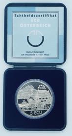 Oostenrijk 5 ECU 1995 Johann Strauss Proof in doosje, Postzegels en Munten, Penningen en Medailles, Ophalen of Verzenden, Overige materialen