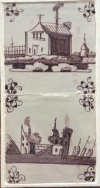 Twee handgevormde antieke Hollandse tegels - mangaan, Antiek en Kunst, Ophalen of Verzenden