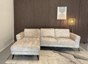 Hoekbank - Beige - Velvet - Nette Staat beschikbaar voor biedingen