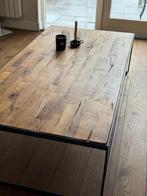 Houten salontafel met metalen frame, Huis en Inrichting, Ophalen, Gebruikt, 100 tot 150 cm, Eikenhout