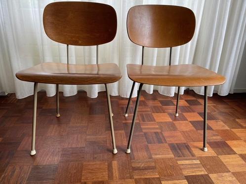 2 originele Gispen stoeltjes model 116, Huis en Inrichting, Stoelen, Gebruikt, Twee, Hout, Metaal, Bruin, Ophalen