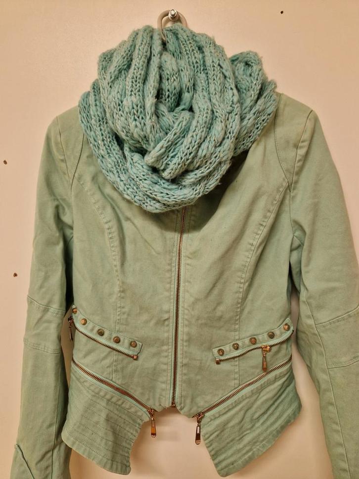 Leuk stoer model Suede-achtig tussen jasje Mintgroen, Kleding | Dames, Jasjes, Kostuums en Pakken, Zo goed als nieuw, Jasje, Maat 36 (S)