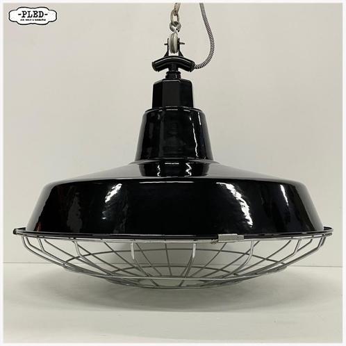 Hippe industriële hanglamp - zwart emaille - met ketting + s, Huis en Inrichting, Lampen | Hanglampen, Gebruikt, Minder dan 50 cm